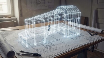 Futuristic Architectural Design Concept with 3D Model in Workshop