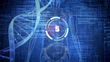 Animation of data processing with scope scanning and dna strand over digital human - Powered by Adobe