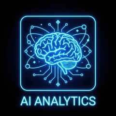 Blue Neon Brain with Data Connections for AI Analytics Concept