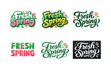 Spring Typography Art. Fresh Spring Typography. Set lettering. harmonious lettering variations of the same emblematic concept, each with different artistic