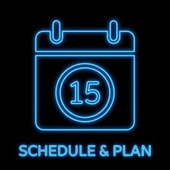 Neon Calendar Icon with Date Fifteen for Schedule and Plan Use