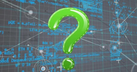 The animation shows a green question mark symbol against a black background - Powered by Adobe