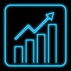 Neon Financial Growth Icon with Graph and Arrow on Black Background