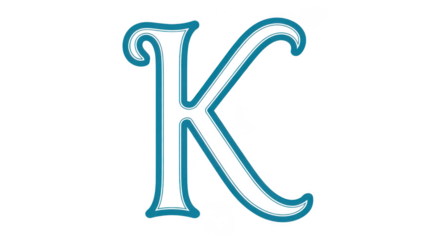 Large blue letter K decorative font isolated on a transparent background