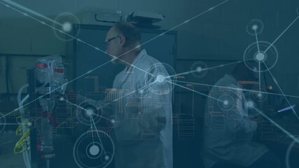 Animation of network of connections over caucasian fabric worker