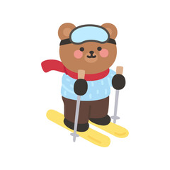 A cute bear skiing forward confidently