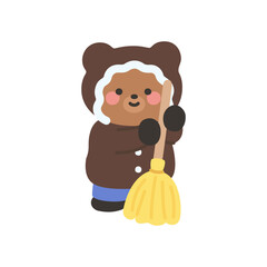 A cute bear sweeping the ground