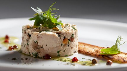 Chicken rillettes minimalist plating for modern bistro branding