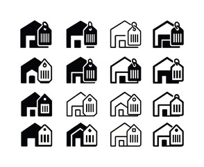 Fototapeta premium Factory Warehouse Icons. Factory warehouse. Icon set. Set Logo of factory warehouse: barcode label tag. harmonious logo variations of the same emblematic