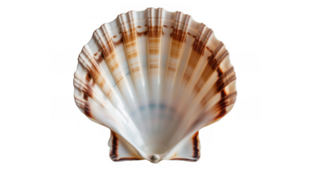 Scallop seashell with brown stripes ocean isolated on a transparent background