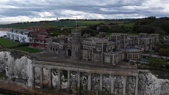 Aerial Drone View of Kingsgate Castle Above Kingsgate Bay, Kent