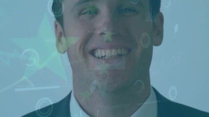 Animation of data processing and flag of china over caucasian businessman smiling