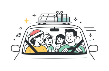 Naklejka premium Family Holiday Journey. Family vacation drive. A family heading toward a holiday destination together, sharing smiles and quiet moments. Togetherness, comfort,