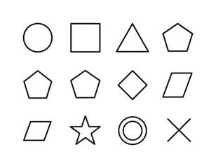 Geometric Icon Grid. Geometric composition. Line icon set of Geometric composition: circle, square, triangle, hexagon, pentagon, octagon, rhombus,