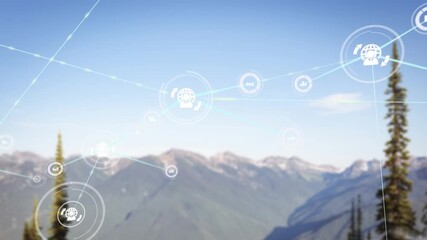 Animation of network of connections over drone with parcel over airport - Powered by Adobe