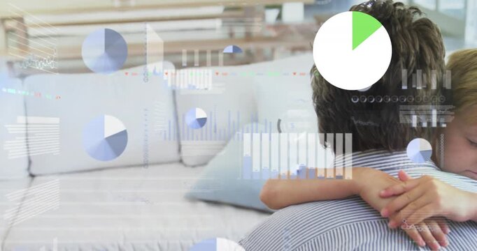 Animation of data processing over caucasian father embracing son