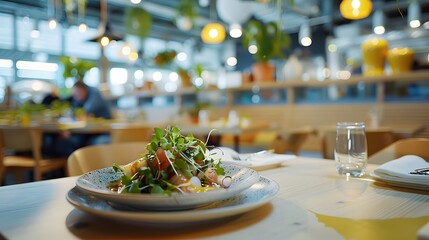 plate of arugula salad with fruit at a restaurant