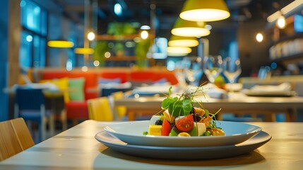 plate of arugula salad with fruit at a restaurant
