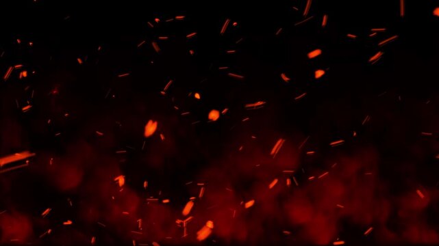 fire embers Particles with smoke, Flying embers, bonfire sparkles overlay background and flames, Fiery Orange Bonfire Particles Over Black Background. bonfire flares, dusty glowing hot fire particle,