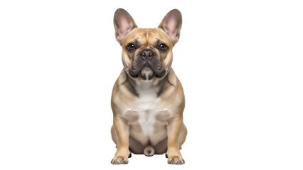 Obraz premium Isolated fawn French Bulldog sitting, looking at camera in studio, pet photography, dog shot