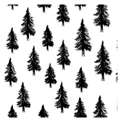 Obraz premium Hand drawn pine tree set featuring various sketchy evergreens for woodland patterns