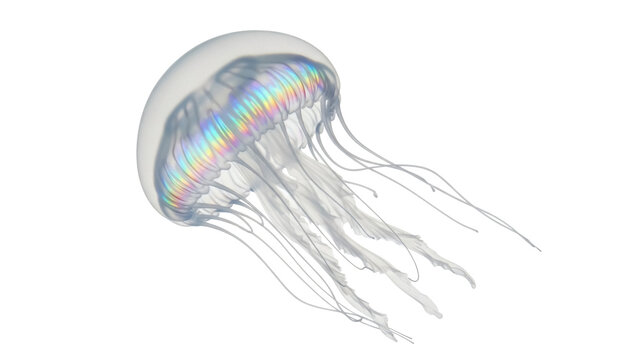 Isolated Jellyfish on a Neutral Backdrop, Transparent, Pelagic, Nature, Swimming, Deep Sea Life