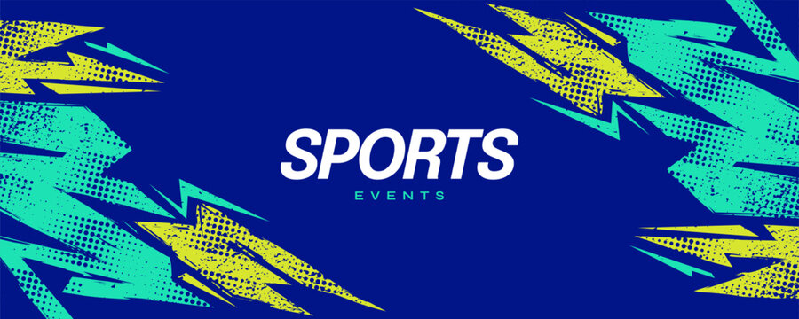 Abstract Grunge Sport Background with Green and Yellow Brush Texture and Halftone Effect on Blue Background. Grunge Background for Banner or Poster Design