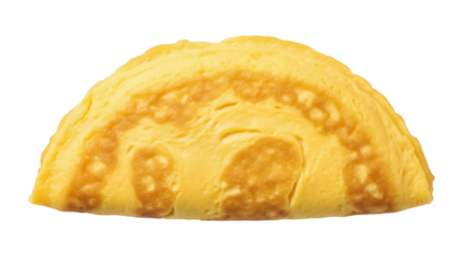 Isolated close-up of a fluffy golden-brown omelette roll served in breakfast restaurant