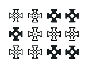 Obraz premium In-Wall Pipe Logos. In-wall pipe routing diagram. Icon set. Set Logo of in-wall pipe routing diagram: pressure flow node. harmonious logo variations of the