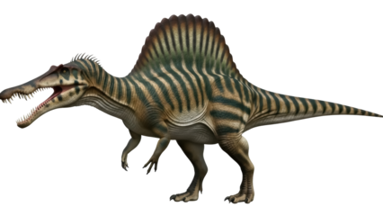 Isolated spinosaurus walking, carnivorous dinosaur reptile, prehistoric animal of the Jurassic era