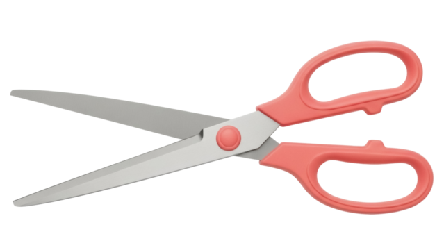 Isolated bright pink-handle scissors are spread open, a craft-work tool for cutting paper or fabric - Powered by Adobe