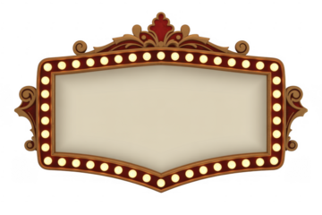 Vintage marquee sign with lights empty isolated on a transparent background