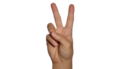 Hand making peace sign fingers gesture isolated on a transparent background