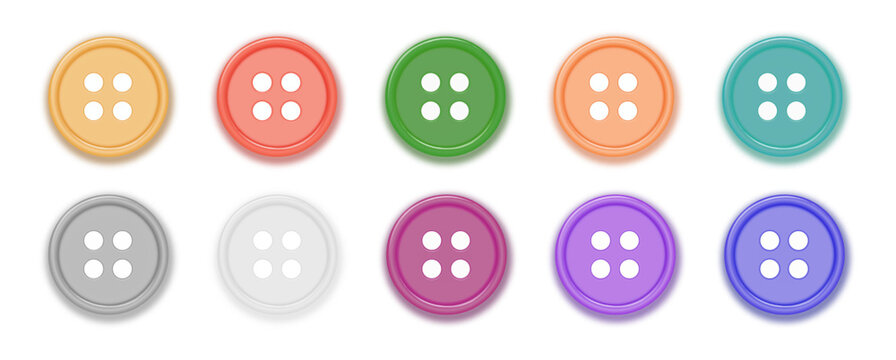 Buttons for Clothes Closeup Isolated. Sewing Scrapbooking Decor. Round Clothes Button. Vector