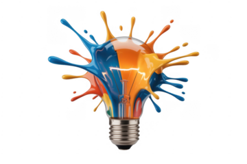 Colorful Light Bulb with Paint Splash idea isolated on a transparent background