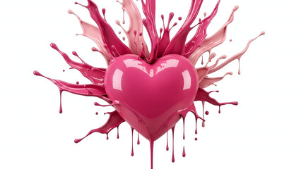 Obraz premium chocolate heart with chocolate, heart shaped chocolate splash, Glossy Pink Heart with Dynamic Liquid Paint Splashes and Drips