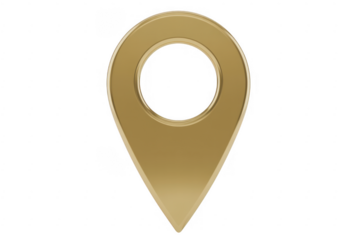 Gold location pin 3D map navigation isolated on a transparent background