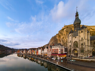 Dinant Christmas Panorama with Church and Citadel Reflected in the Meuse