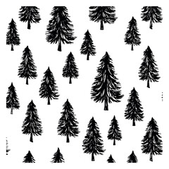 Obraz premium Hand drawn line art forest trees set featuring evergreen pines and firs for woodland and nature designs