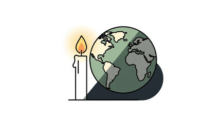 Candle Lit Beside Earth Globe Symbolizing Peace and Unity