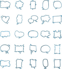 Speech bubbles collection hand drawn comic book balloon set with various shapes for manga dialogue and cartoon storytelling elements including clouds hearts squares and bursts on transparent grid