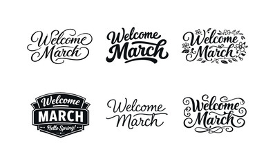 March Typography Variations. Welcome March typography. Set lettering. harmonious lettering variations of the same emblematic concept, each with different