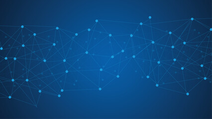 Obraz premium Blue Abstract Technology Network Background with Connected Dots and Lines – Futuristic Digital Communication Mesh for AI, Data, Blockchain, Internet, Science, Innovation, and Modern Business Design