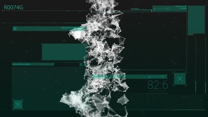 Animation of glitch over rotating dna chain on black and green screen - Powered by Adobe
