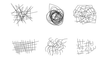 Random chaotic scribble lines collection pencil art set. Abstract random line scribble vector elements including various messy and random lines for design,	