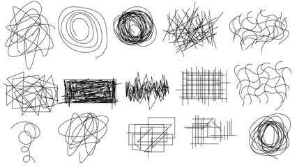 Random chaotic scribble lines collection pencil art set. Abstract random line scribble vector elements including various messy and random lines for design,	