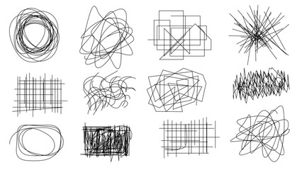 Random chaotic scribble lines collection pencil art set. Abstract random line scribble vector elements including various messy and random lines for design,	