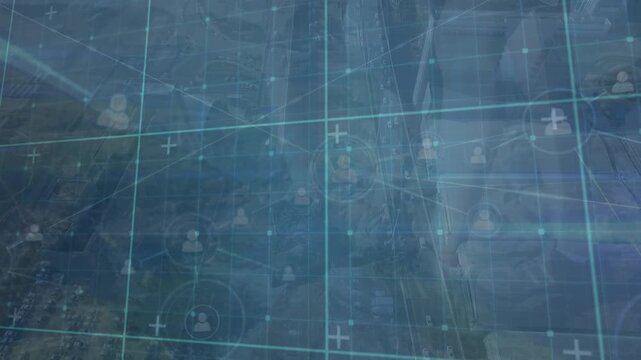 Animation of network of connections with icons over road