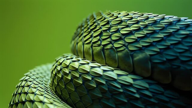 Close-up of green snake skin scales texture background