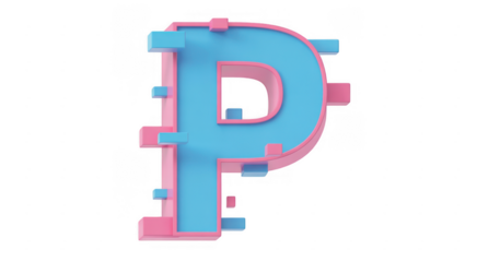 Pink and blue 3D letter P 3D letter isolated on a transparent background